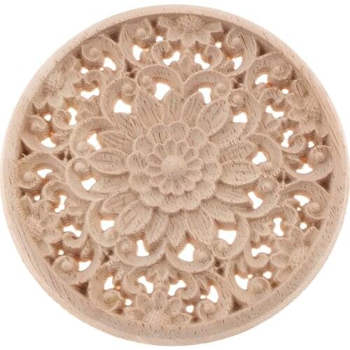 1pcs Natural Floral Wood Carved Flower Round Wood Corner Appliques Crafts Frame Wall Door Furniture Cabinet Decorative Figurine