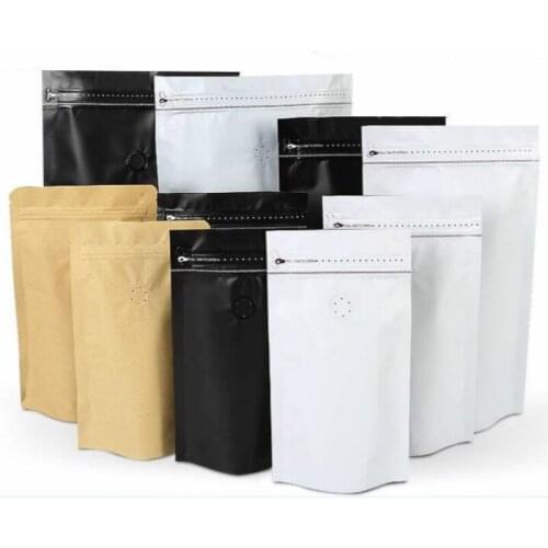 100pcs Stand up pouch one pound coffee valve bag side zipper machine sealing bags 500g coffee gift candy powder package