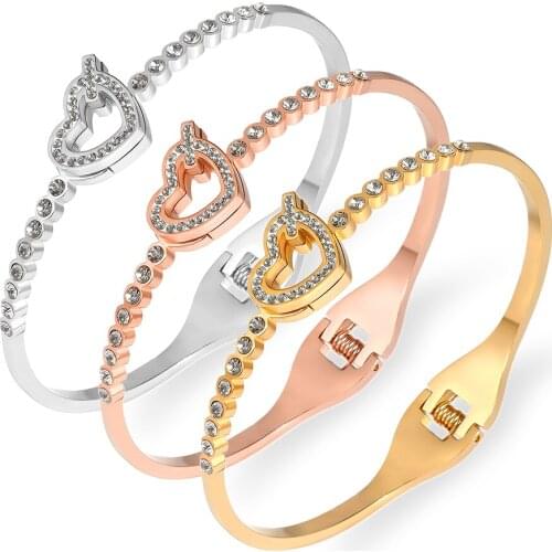 2021 Fashion Lovers Charm Bracelets Stainless Steel Black Gold Color Metal Buckle Bangles Female Party Simple Jewery