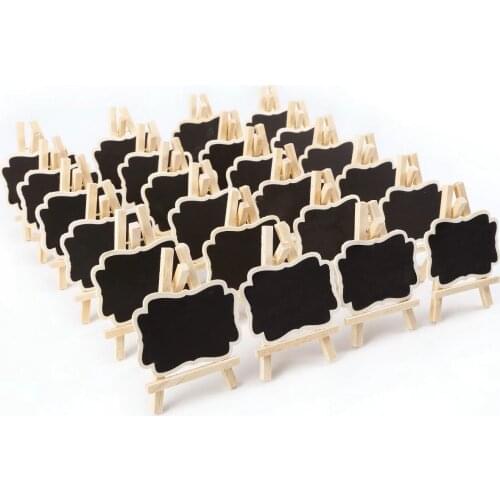 24 PCS Mini Wooden Blackboard Message Rectangular Slate Board Cards memo label Signs Price Digit Table