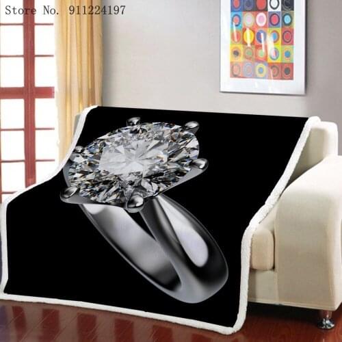 3D Bright Diamond Print Sherpa Blanket Sofa Quilt Cover Travel Bedding 24 Carat Wedding Ring Plush Throw Fleece Blanket 130x150