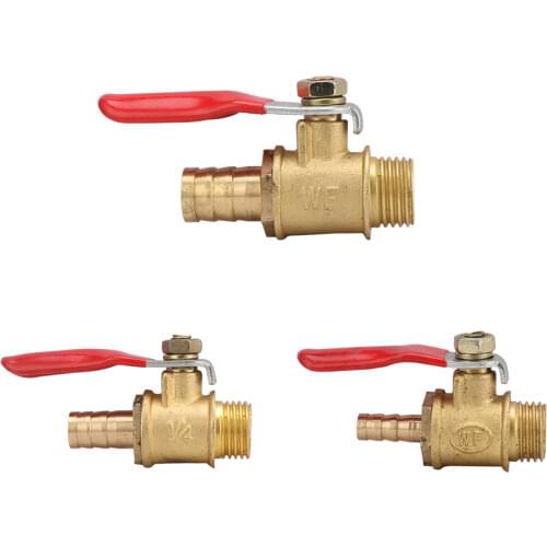 Small Valve 1/4"Male Thread to 6mm 8mm 10mmHose Barb Inline Brass Water Oil Air Gas Fuel Line Shutoff Ball Valve Pipe Fittings