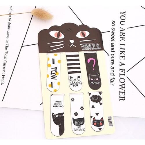 6pcs /Set Kawaii Oreo Cat Cactus Magnetic Bookmarks Books Marker of Page Stationery School Office Supply Paper Clip