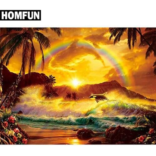 HOMFUN Full Square/Round Drill 5D DIY Diamond Painting "Seaside sunset" Embroidery Cross Stitch 5D Home Decor Gift