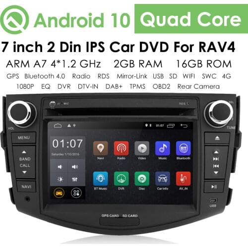 7" Android 10 Car Radio Audio GPS Navigation Stereo For Toyota RAV4 2006 2007 2008 2009 2010 2011 2012 Double Din DAB+ TPMS