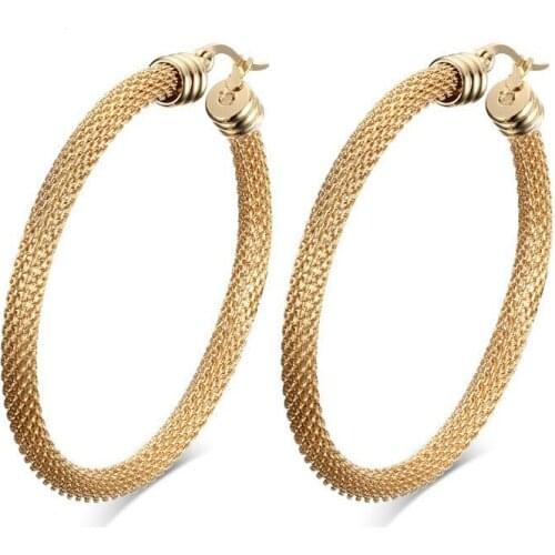 Exaggerated Mesh Stainless Steel Large Hoop Earrings