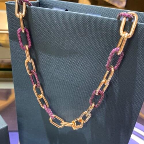 Brand 1:1High Quality Luxury Copper Necklace Burgundy Red Cubic Zirconia and Pink Link Chains for Women Brand Jewelry