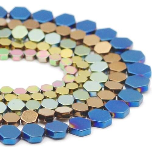 Blue,Silvers,Purple Flat Hexagon 4/6/8MM Hematite Natural Stone Spacer Loose Beads For Jewelry Making DIY Bracelets Accessories