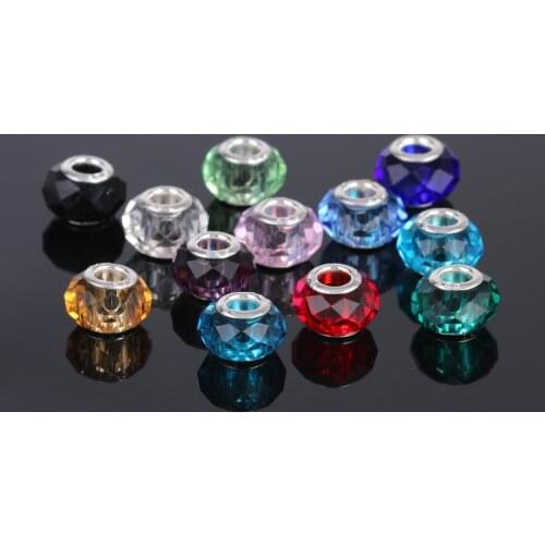 Mixed colors 12pcs/lot faceted Murano Glass Beads Crystal Charms fit European pandora Bracelets necklaces