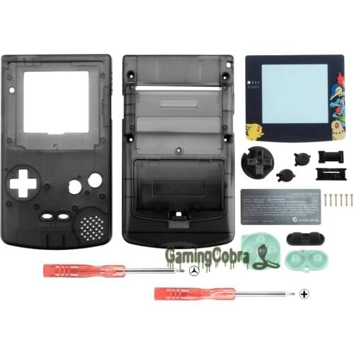 EXtremeRate Black Solid Full Housing Shell Buttons with Screen Len for Nintendo Gameboy Color