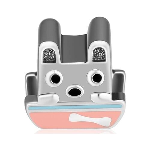 Fandola CKK 925 Sterling Silver Dog in Bowl,Pink Enamel Fits Pandora Bracelet Charms for Jewelry Making Gift for Women Party
