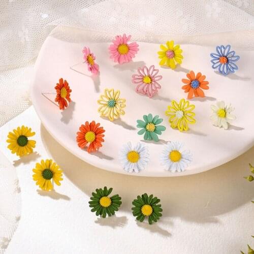KINFOLK Trendy Sunflower Stud Earrings For Women Flower Earring Cute Statement Earings Geometric Fashion Jewelry 2020