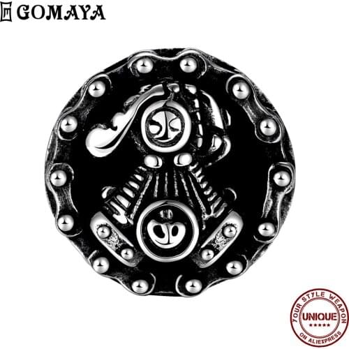 GOMAYA Stainless Steel Personalized Chain Ring For Men Black Geometry Shape Punk Boy Style ​Fashion Jewelry Send Friend On Sale