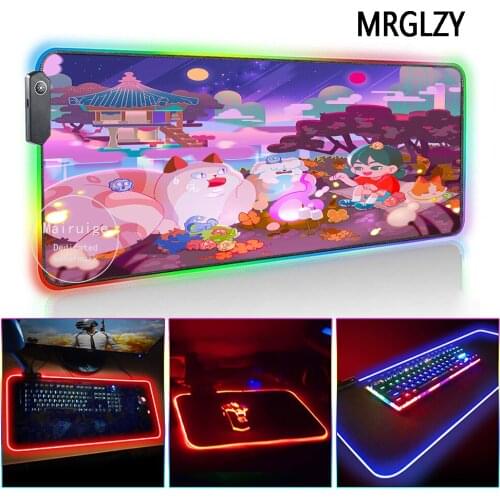 MRGLZY Cartoon Pink LED Light RGB Large Mouse Pad Rug Carpet XL Genshin Impact DeskMat Gaming Accessories for PC Laptop Keyboard
