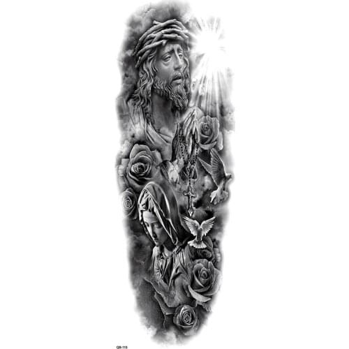 Merciful Jesus Full Arm Waterproof Temporary Tattoos Men Kit Tattoo Arm Sleeves Temporary Tatoo Stickers Fake Tatoo Men