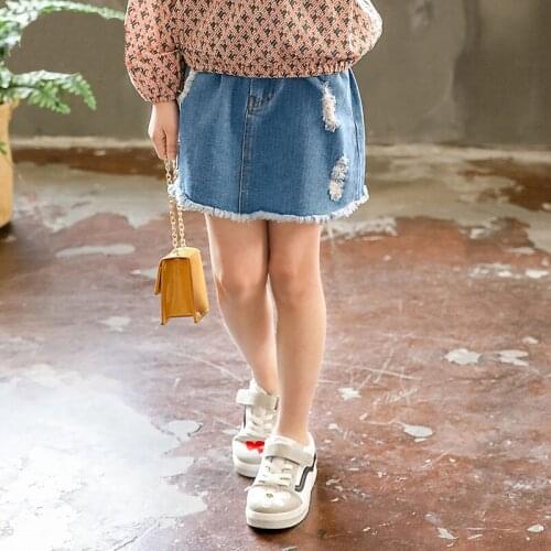 Trendy Girls Skirt Summer Kids Clothes Fashion Girls Denim Skirt Hole Jeans Skirts Big Girls Clothing RT409