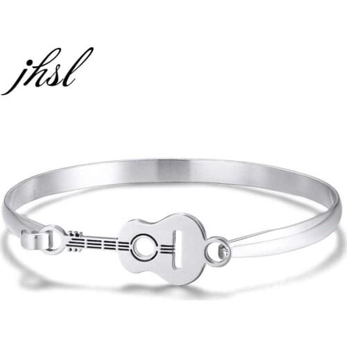 JHSL Men Statement Bracelets Bangles with Guitar Charm Stainless Steel Silver Color Fashion Jewelry New Arrival 2019