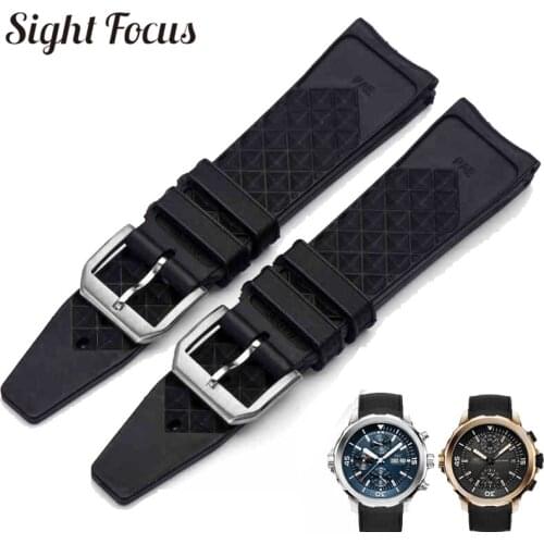 Mens Replacement Watch Strap for IWC Aquatimer Series IW376805 Watch Band Rubber Silicone 22mm Pin Buckle Replacement Bracelets