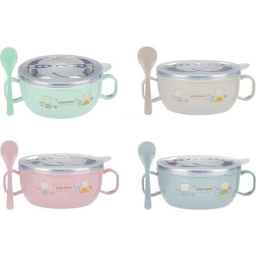 Baby Bowl Stainless Steel Insulation Bowl Spoon Set Children Tableware Cartoon Printed Children Food Bowl