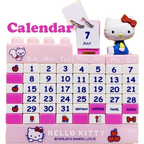 Hello Kitty Desk Calendar Daily Schedule DIY Building Block Brick Table Planner KT Cat Yearly Agenda Office Gift Xmas Halloween
