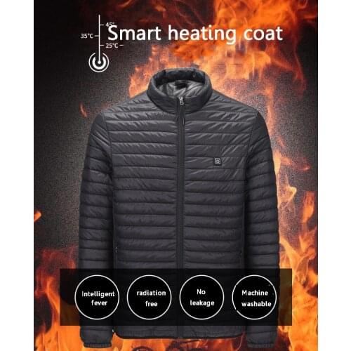 New Infrared USB Heated Down Jacket Men Thermal Outdoor Electric Battery Belly Back Heater Long Sleeves Winter Clothes