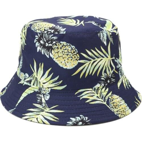 Cotton Pineapple Print Bucket Hat Fisherman Hat Outdoor Travel Hat Sun Cap Hats for Men and Women 354