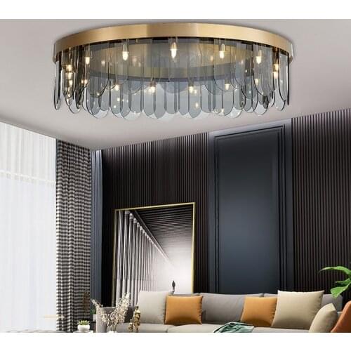 Postmodern living room ceiling lamp stainless steel round glass dining room lamp simple atmosphere bedroom lamp new style