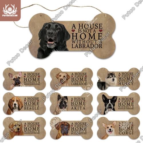 Putuo Decor Dog Bone Sign Plaque Wood Lovely Friendship Wooden Pendant for Wooden Sign Dog House Decoration Wall Decor Dog Tag