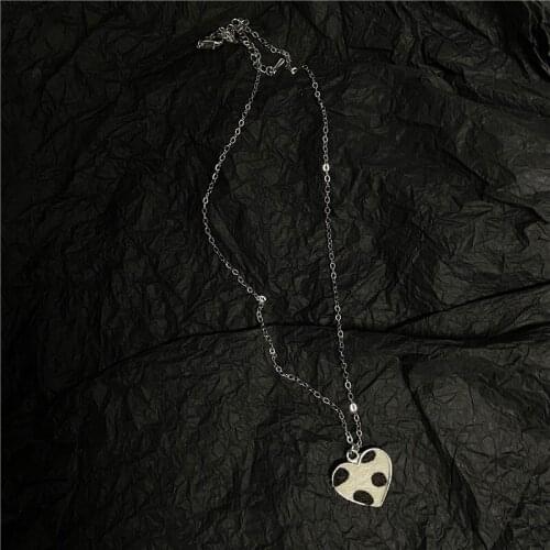 Cute Handmade Cow Print Furs Pendant Heart Necklace for Women Girls Silver Plated Chokers Accessories New Year Gifts Jewelry Set