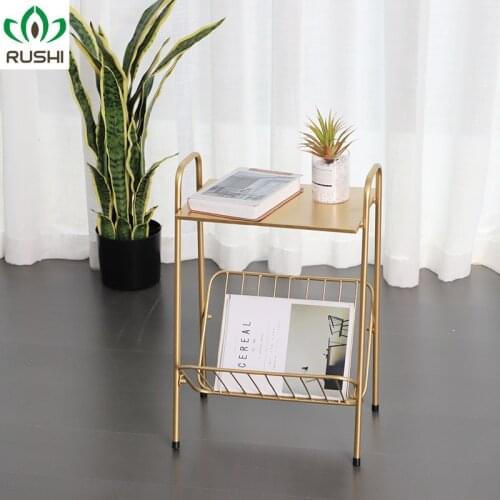 Modern Coffee End Side Table Golden For Home Living Room Sofa Side Tea Desk Iron Two Layers Bedside Magazine Storage Shelf