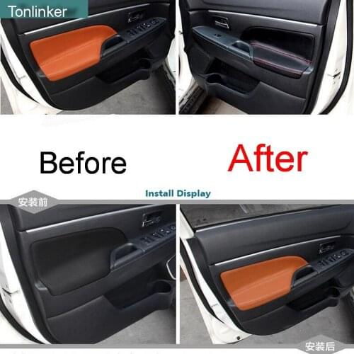 Tonlinker 4 PCS Car NEW PU Leather Three Style Handrails Protective Holster Cover Case Stickers for Mitsubishi ASX 2013-15