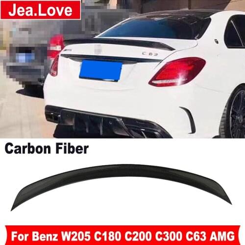 V Type Real Carbon Fiber Rear Trunk Wing Spoiler Tail Decoration For Benz C Class W205 C180 C200 C300 C63 AMG Sedan Car 2015-19
