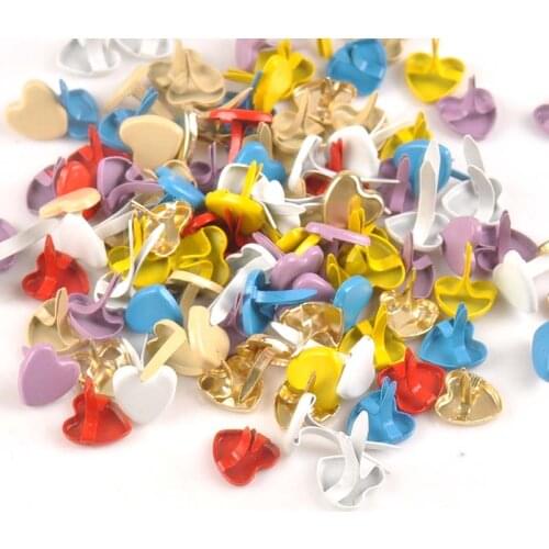 Mixed Metal Heart Brads Embellishment Fastener DIY Scrapbooking Crafts For Bag Shoes Clothes Decoration 100PCs 8x9mm c1923