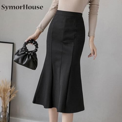 2021 New High Waist Skirts Plus Size 5XLRuffles Black Khaki Apricot Office OL Skirt Fashion Package Hip Mermaid Skirts Womens