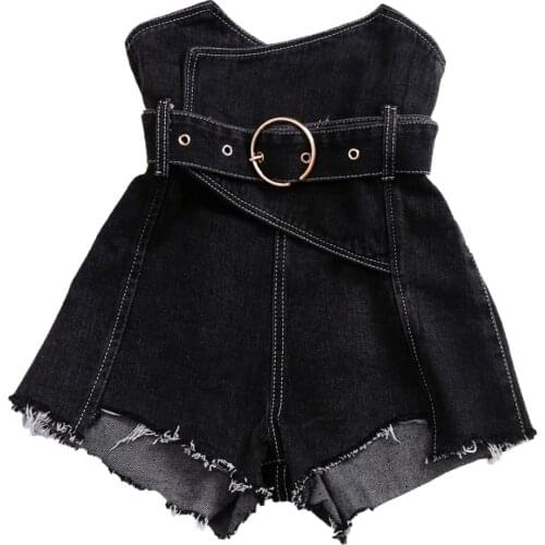 Plus size 5XL!2020 New summer fashion high waist denim shorts women belted wide leg jeans shorts