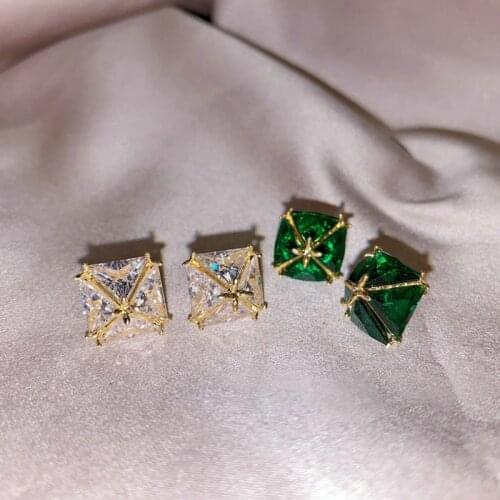 Fahsion Retro Luxury 925 Sterling Silver Irregular Big White Green Zircon Stud Earrings for Women Ear Stud Christmas Gift