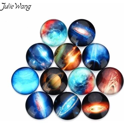 Julie Wang 20PCS Stunning Beautiful Sky Universe Nebula Milky Way Galaxy Colorful Round Glass Cabochon DIY Retro Jewelry Finding