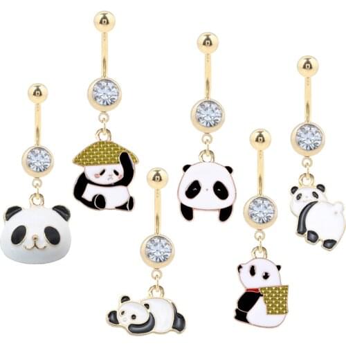 1PC Cute Panda Dangling Navel Belly Button Rings Oreja 14G Gold Color Piercing Navel 316L Surgical Steel Belly Piercing Jewelry