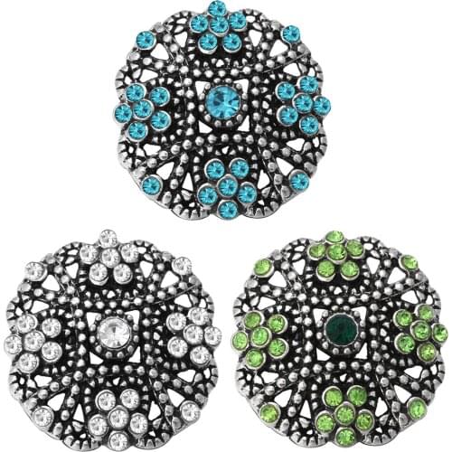 10pcs/lot Wholesale New Vintage Flower Rhinestone 18mm Snap Button Jewelry Fit Snap Buttons Bracelets Necklace Jewelry for Women