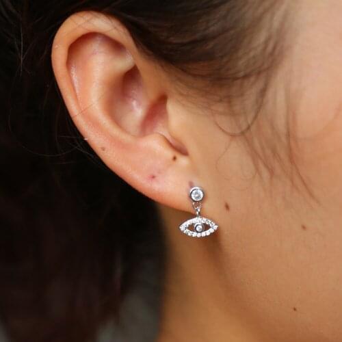 2021 new arrived lucky girl evil eye charm dangle earring top quality minimal CZ jewelry Fashion elegant real 925 silver earring