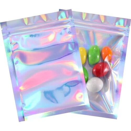 50PCS HD Plastic Bag Aluminum Foil Hologram Food Pouch Small Water Proof Zipper Reclosable Pouches Zipper Storage Bags