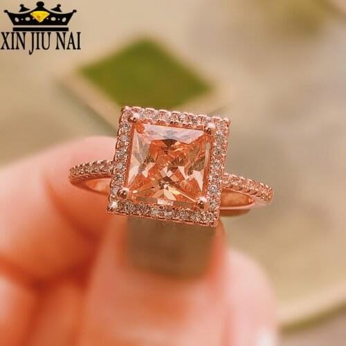 925 anillos Silver Fashion OL Ladies Champagne Diamond Ring Luxury Rose Gold Rhinestone Female Jewelry Diamond Rings For Women