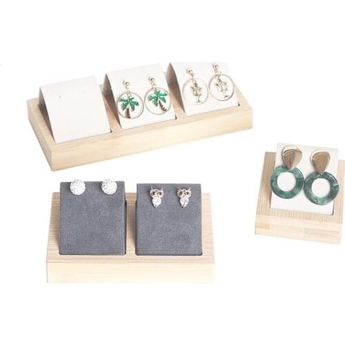 Bamboo Earring Display Holder Stand Ear Stud Jewelry Rack Storage Case Imitation suede Fabric