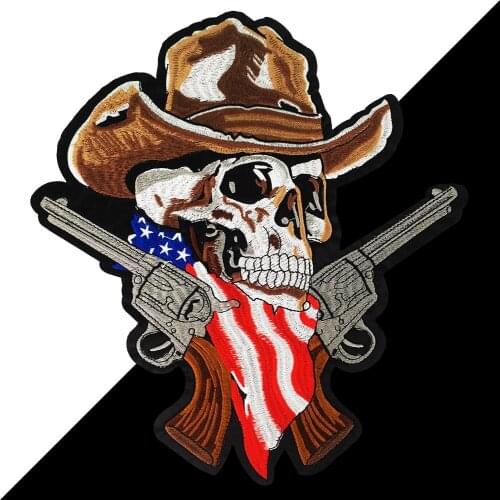 National flag skull biker patch for Jacket backing, punk motorcycle embroidery skeleton biker , skull patch Garment Accessory