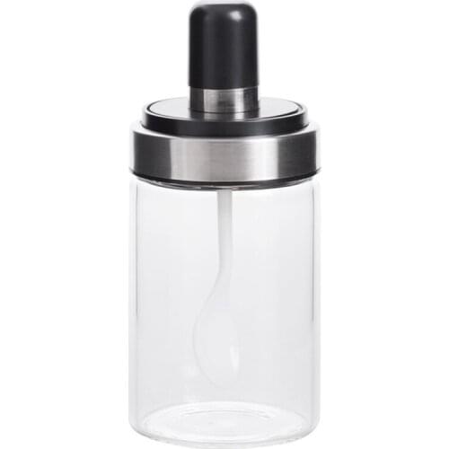 Seasoning Bottle with Spoon Cover Lid Spice Jar for Honey Salt Oil Pepper Storage Container Moisture-proof Seasoning Bottle Jar