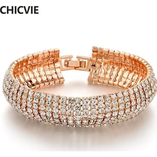 CHICVIE Silver color Jewelry Austrian Crystal Cuff Charm Bead bracelets With Stones Love Bracelets & Bangles For Women Sbr140158