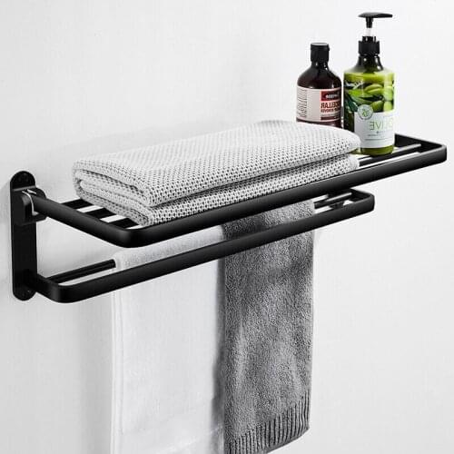 Towel holder No need to punch holes toilet shower room commodity shelf Toilet towel rack Black wall pendant for bathroom