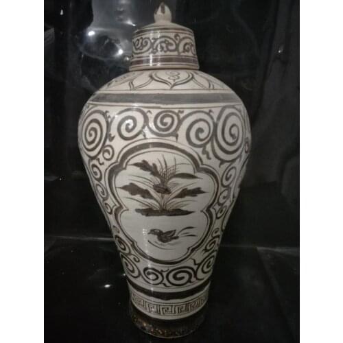Antique SongDynasty porcelain vase,Mei ping,Jizhou Kiln Lotus & Mandarin Duck bottl,Home Decoration,handmade crafts/Collection