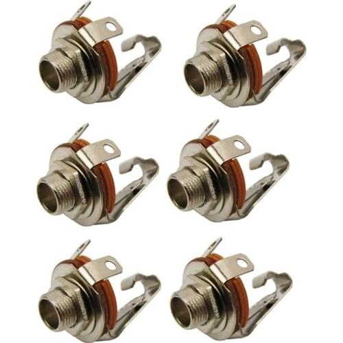 FLEOR 6pcs 1/4" 6.35mm Guitar Bass Mono Jacks Socket with Switch Function for Guitar Accessories