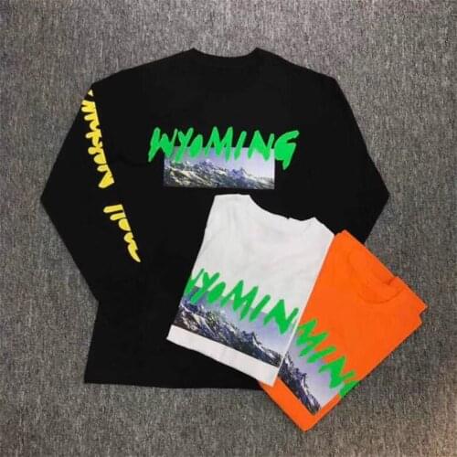 2018 Hip Hop I Feel Like Pablo Paul Kanye West WYOMING T Shirt Men Women Orange White Black Long Sleeve Wyoming Mountains Tops